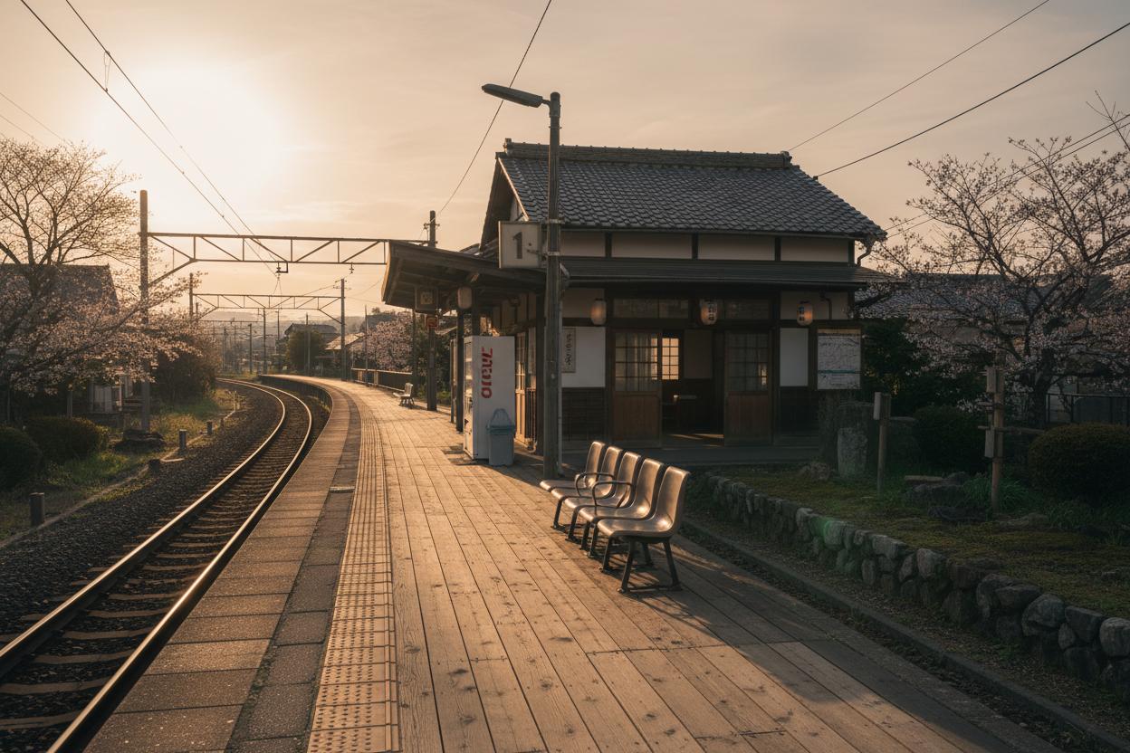 夕暮れの駅ホーム